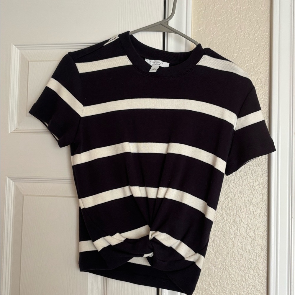 Striped Black and White Twist Front Women's Top